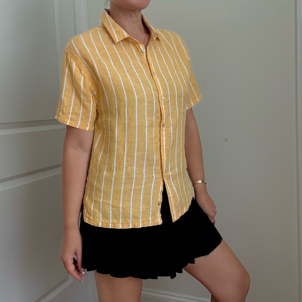 Yellow Striped Button-Up Women's Top - Picture 3 of 8